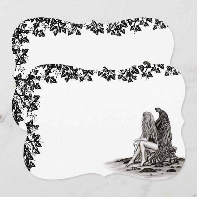 Angel , lost in thought , black and white Design Invitation (Front/Back)