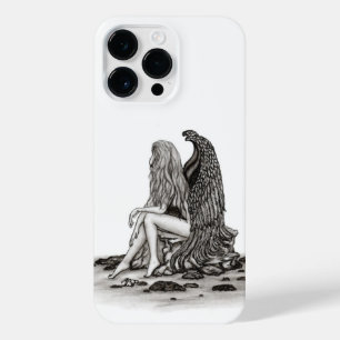 Angel , lost in thought , black and white Design iPhone 14 Pro Max Case