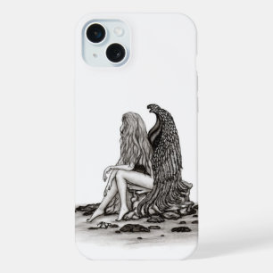 Angel , lost in thought , black and white Design iPhone 15 Plus Case