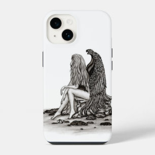 Angel , lost in thought , black and white Design iPhone 14 Case
