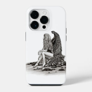 Angel , lost in thought , black and white Design iPhone 14 Pro Case