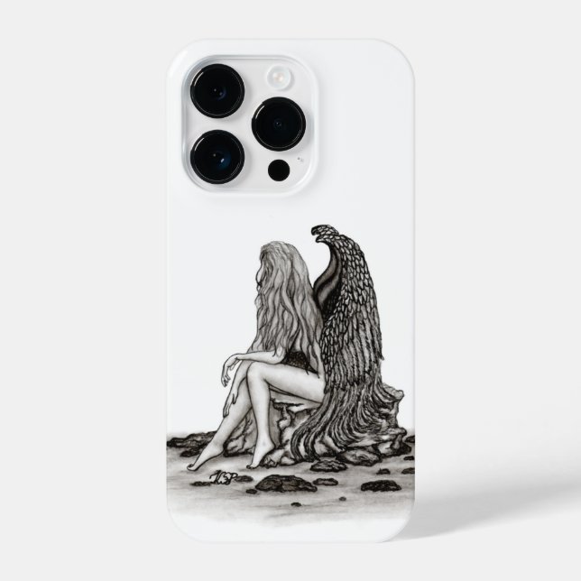 Angel , lost in thought , black and white Design iPhone Case (Back)
