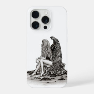 Angel , lost in thought , black and white Design iPhone 15 Pro Case