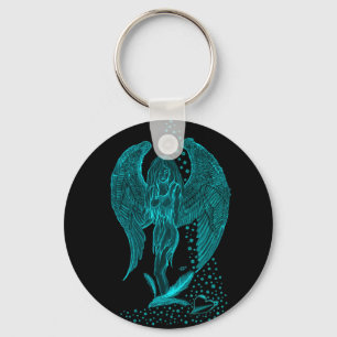 Angel , lost in thought , black and white Design Key Ring