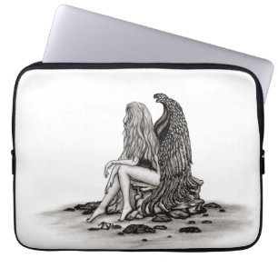 Angel , lost in thought , black and white Design Laptop Sleeve