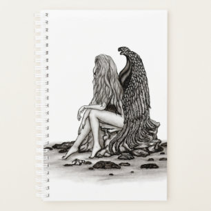 Angel , lost in thought , black and white Design Planner