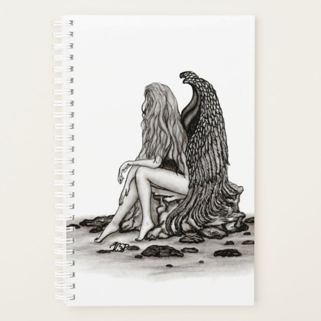 Angel , lost in thought , black and white Design Planner (Front)