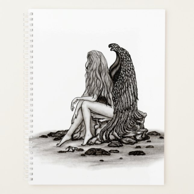 Angel , lost in thought , black and white Design Planner (Front)