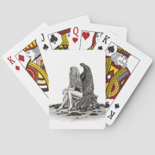 Angel , lost in thought , black and white Design Playing Cards