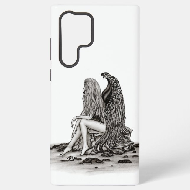 Angel , lost in thought , black and white Design Samsung Galaxy S22 Ultra Case (Back)