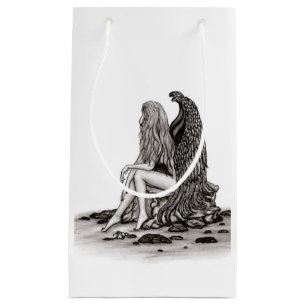 Angel , lost in thought , black and white Design Small Gift Bag