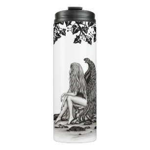 Angel , lost in thought , black and white Design Thermal Tumbler