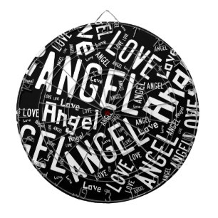 Angel Love Dove, White on Black Dartboard
