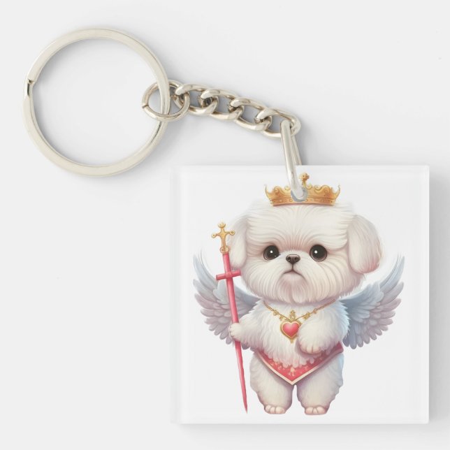 Angel Maltese Puppy, Maltes dog lovers and owners Key Ring (Front)
