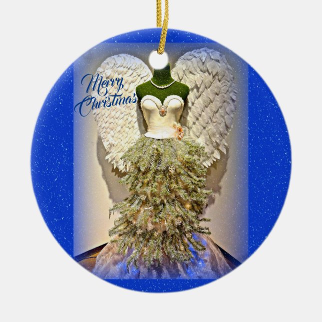 Angel Mannequin Dress Form Christmas Tree Ceramic Ornament (Front)