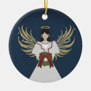 Angel Modern Neutral Wreath Wings Halo Stars Gift Ceramic Ornament