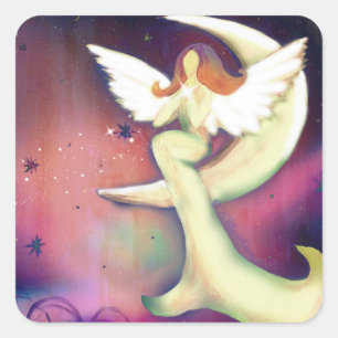 Angel Moon Mystical Stars Art by Kristy McAdams Square Sticker