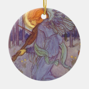 Angel Musician Playing a Violin, Vintage Music Ceramic Tree Decoration