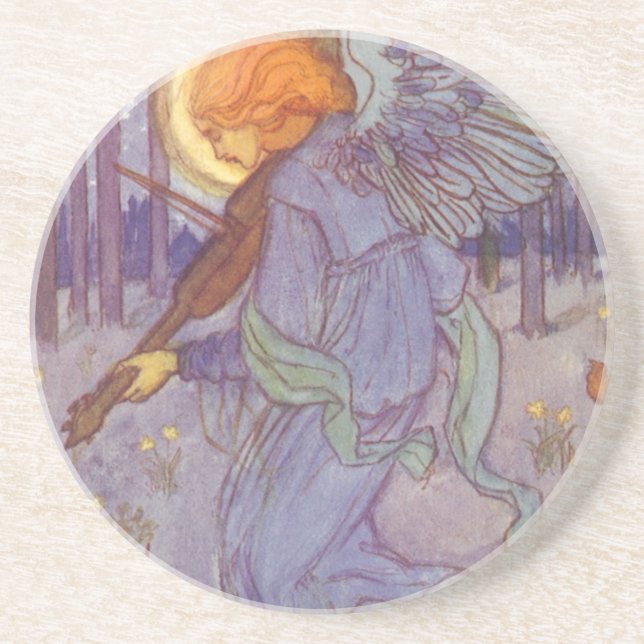 Angel Musician Playing a Violin, Vintage Music Coaster (Front)
