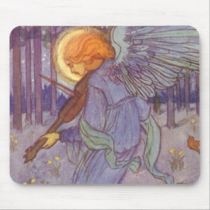 Angel Musician Playing a Violin, Vintage Music Mouse Pad