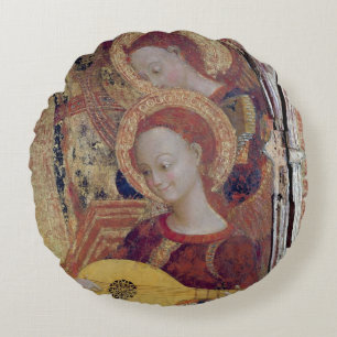 Angel musicians from painting of Virgin and Child Round Cushion