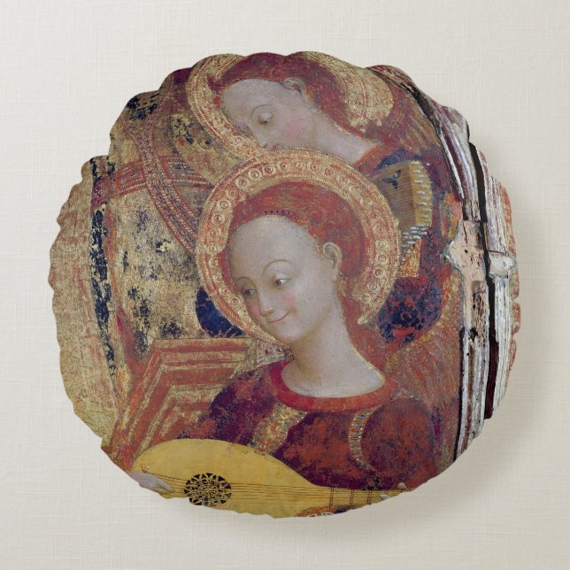 Angel musicians from painting of Virgin and Child Round Cushion (Front)