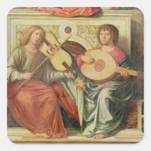 Angel musicians from painting of Virgin and Square Sticker