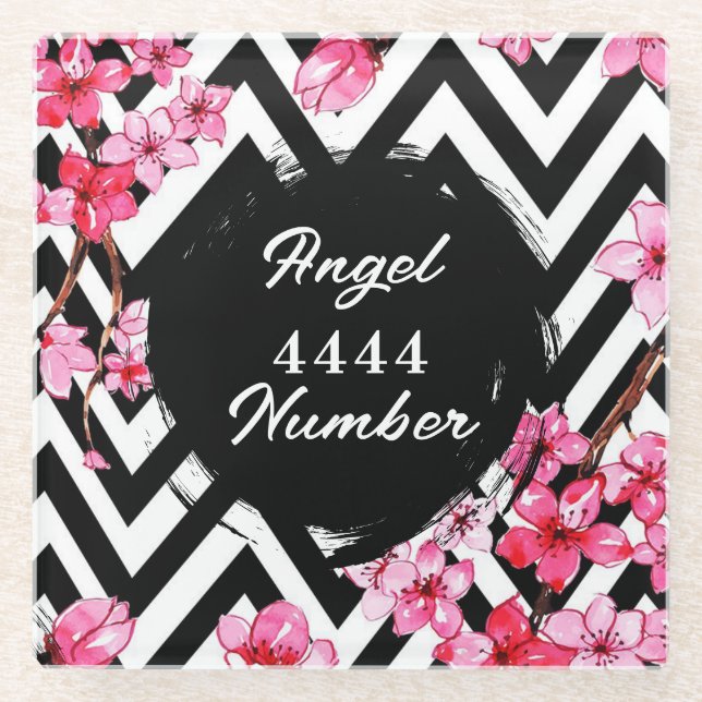 Angel Numberr "4444"  Glass Coaster (Front)