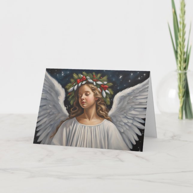 Angel of Christmas with Beautiful Wreath  Card (Front)