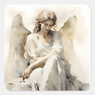 Angel of Death Sympathy Loss Grief Watercolor Art Square Sticker
