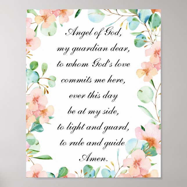 Angel of God Guardian Angel Prayer Pastel Floral Poster (Front)