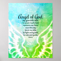 Angel of God Guardian Prayer Blue Green Watercolor