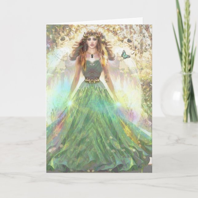 Angel of Healing Nature – Divine Green Forest Note Card (Front)