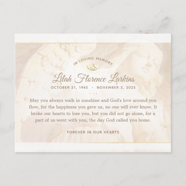 Angel of Light Sympathy Thank You PostCard (Front)