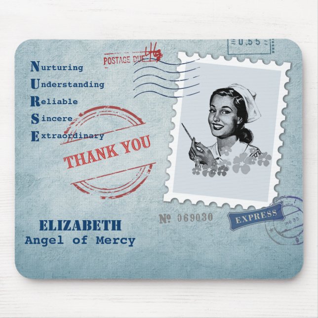 Angel of Mercy. Retro Nurse Custom Name  Mouse Pad (Front)