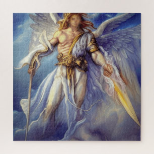 Angel Of Protection In Watercolor Blue Jigsaw Puzzle