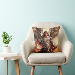 Angel Of Protection In Watercolor Orange Cushion
