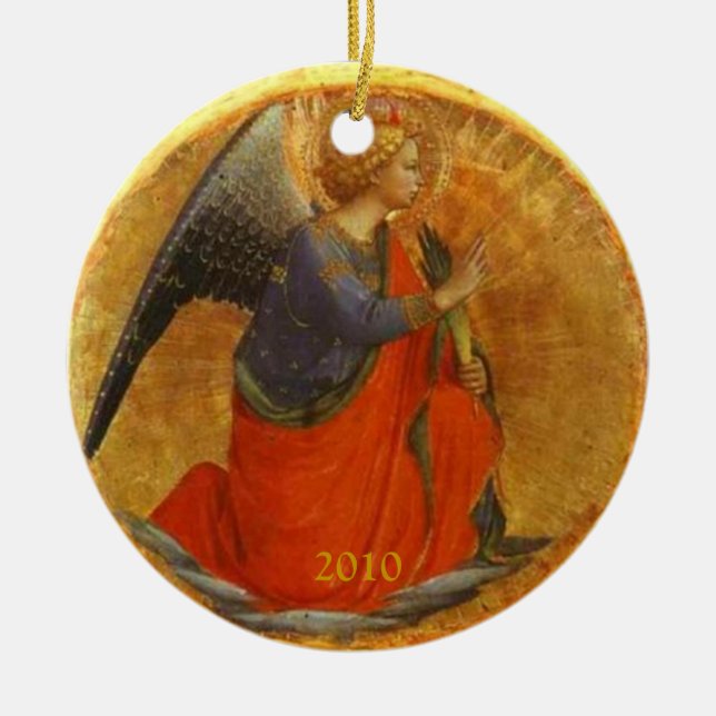 Angel of the Annunciation Custom Dated Ceramic Ornament (Front)