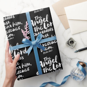 Angel of the Lord Rescues Psalm 34:7 Christmas Wrapping Paper