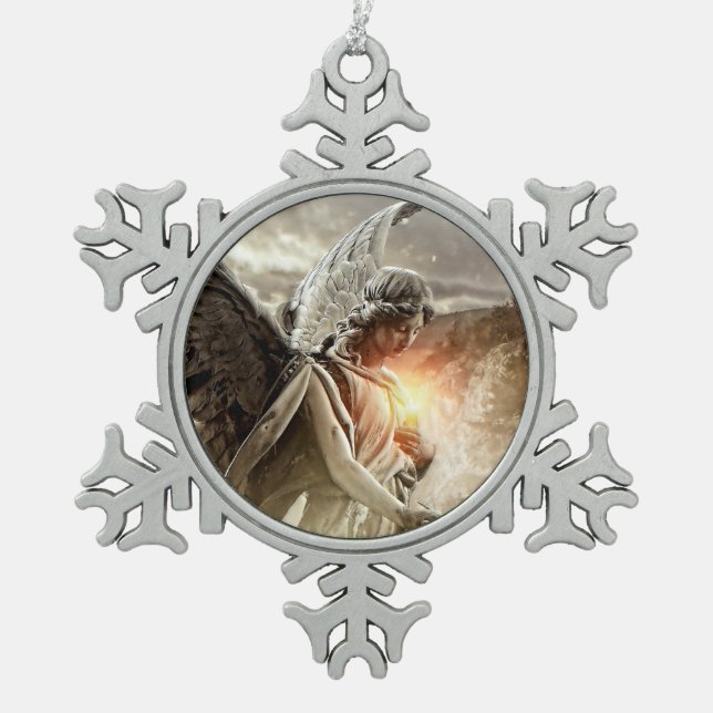Angel of the Misfortunate Snowflake Pewter Christmas Ornament (Front)