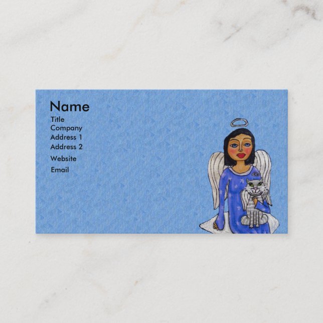Angel on Cloud Holding Angel Cat Light Blue Business Card (Front)