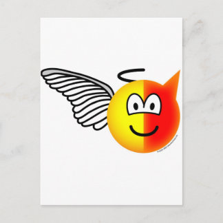 Angel or devil emoticon postcard