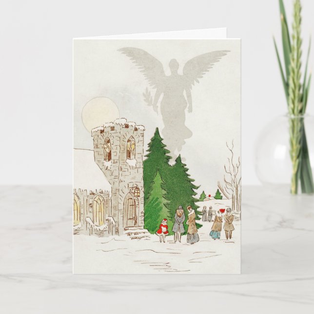 Angel Over Church Christmas Holiday Card (Front)