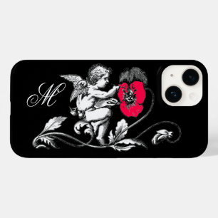 ANGEL PAINTING A PINK FLOWER,MONOGRAM ,Black Case-Mate iPhone 14 Case