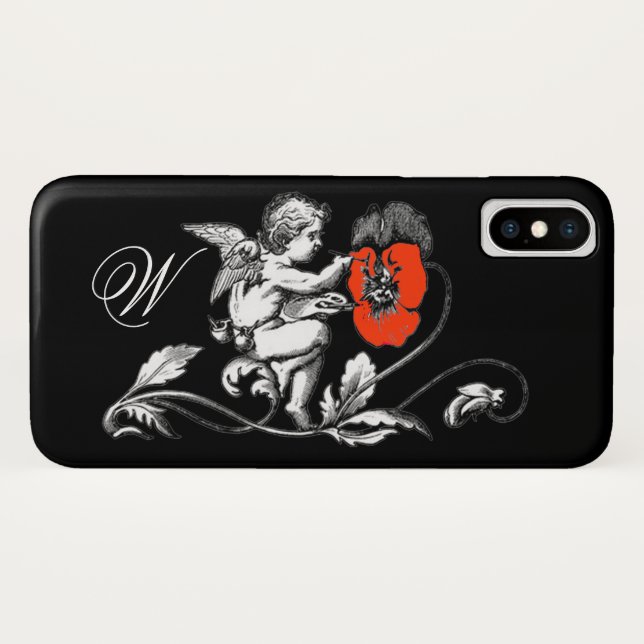 ANGEL PAINTING A RED FLOWER,MONOGRAM ,Black Case-Mate iPhone Case (Back (Horizontal))