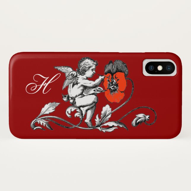 ANGEL PAINTING A RED FLOWER,MONOGRAM ,Red Case-Mate iPhone Case (Back (Horizontal))
