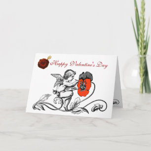 ANGEL PAINTING RED FLOWER VALENTINE'S DAY WAX SEAL HOLIDAY CARD