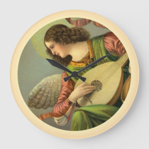 Angel Painting With Mandolin Large Clock