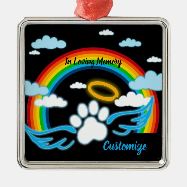 Angel Paws Rainbow Memorial Metal Ornament (Front)