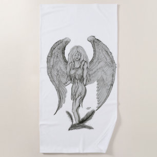 Angel , Pencil Art , black and white design Beach Towel
